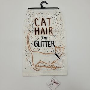 Primitives by Kathy Cat Hair Is My Glitter Dish Towel White Black Gold 28x28 NEW